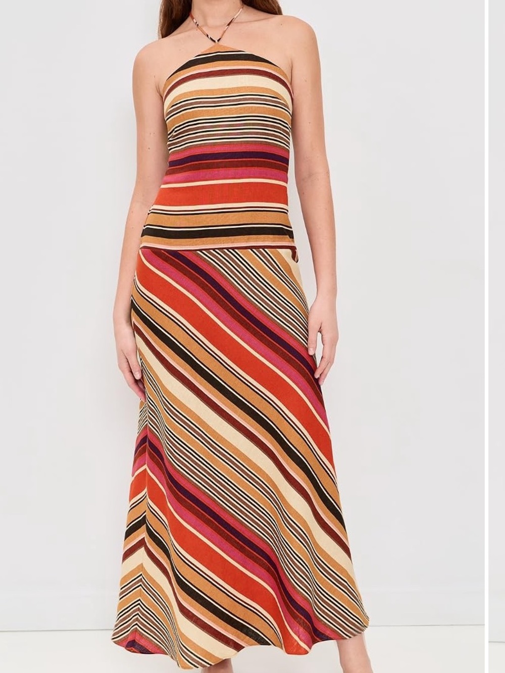 Faithfull the Brand Striped Maxi Skirt in Red, Pink, Cream & Brown